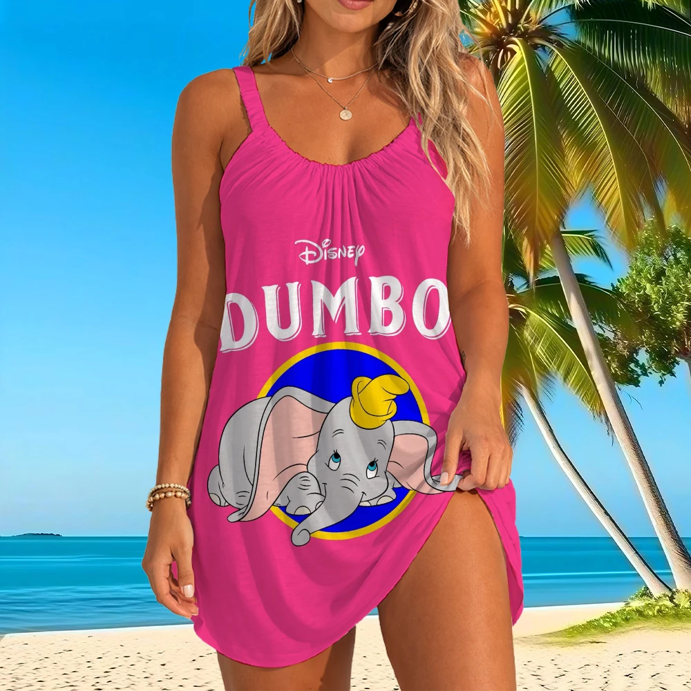 

Женское пляжное платье-слинг, новые модели 2026 года, пляжная одежда Disney Dumbo, женские платья S-3XL с мультяшным принтом, средней длины, с 3D-принтом, очаровательные.