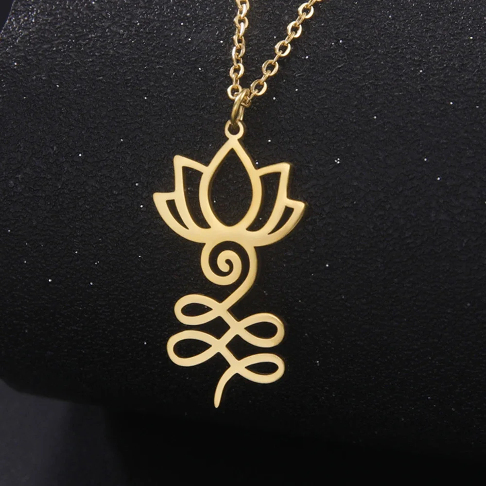 My Shape Unalome Lotus Flower Pendants Necklaces for Women Stainless Steel Pagoda Charms Chain Necklace Yoga Amulet Jewelry Gift