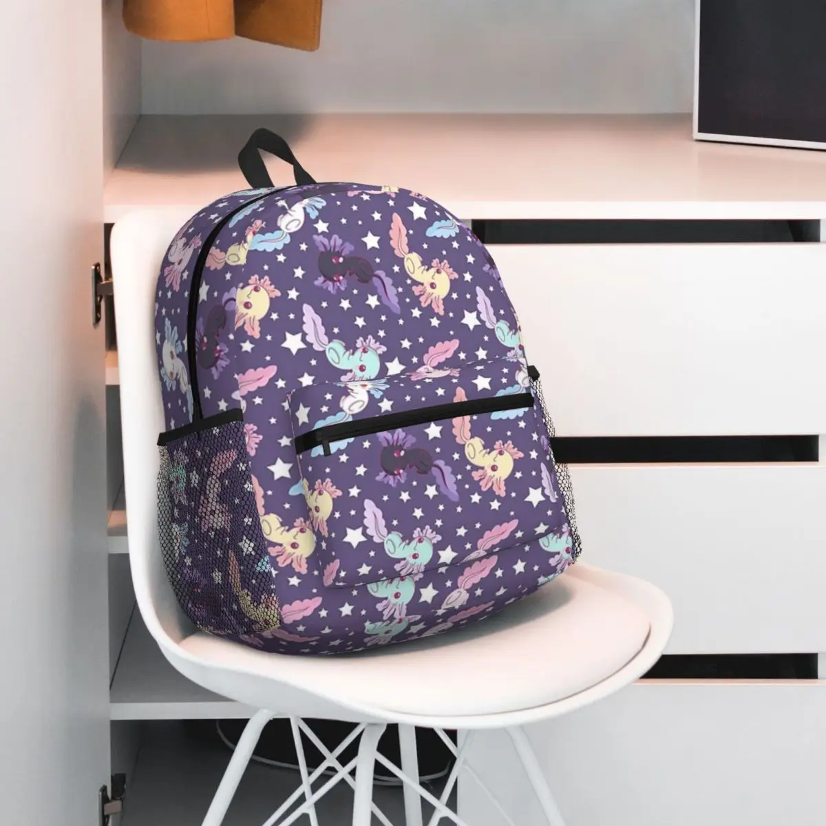 Ransel Pelajar Ungu Pola Axolotl Kawaii Tas Sekolah Daypack Travel Hiking untuk Tas Bahu Tas Buku Fashion Anak Laki-laki Perempuan