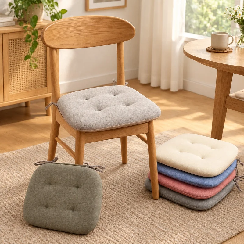Thick Summer Cushion for Dining and Study Chairs, Breathable Cotton Linen Seat Pad for Horseshoe Style