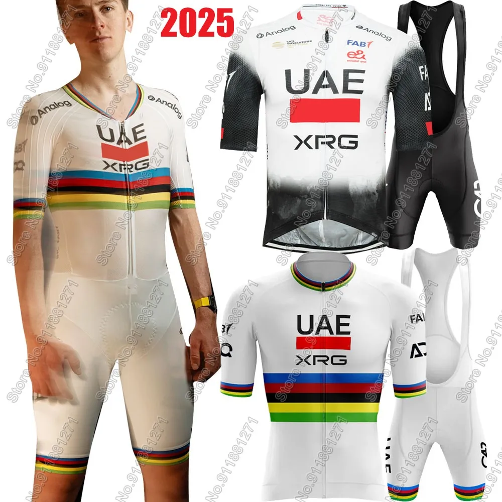 UAE 2025 World Champion Team Cycling Jersey Set Men Clothing Short Sleeve Bicycle Shirt Road Bike Suit MTB Wear Short Maillot