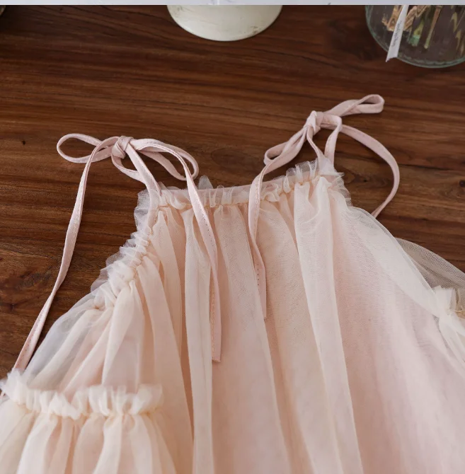 New Infant  Girls Summer Solid Mesh Sling Dress,  Newborn Princess Kids  Cute Party Birthday Dress  0-3T