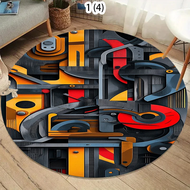 Retro Geometric Round Carpet Boho Vintage Home Decor Living Room Bedroom Floor Decor Mat Soft Non-slip Circle Rug Bedroom Decor