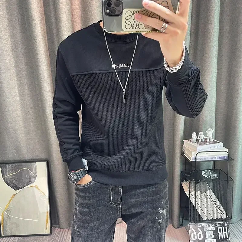 

Топы для мужчин, футболка с круглым вырезом, одежда с длинными рукавами, брендовые зимние мужские футболки, эластичные объемные толстовки, пуловер из полиэстера F