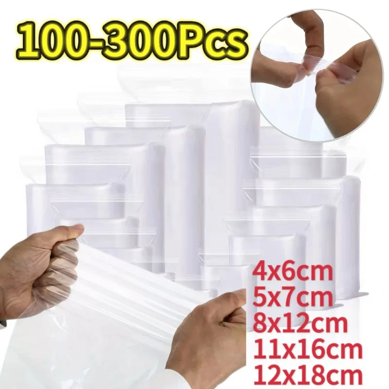 300/100 Stück transparente kleine Beutel, durchsichtige, wiederverwendbare Zip-Beutel für Schmuck, Münzen, Süßigkeiten, Lebensmittel, Aufbewahrungsbeutel, transparente Poly-Verpackungsbeutel
