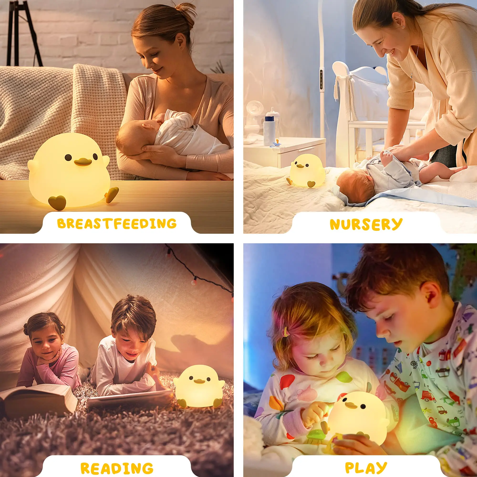 Cute Duck Night Light for Kids Nursery Rechargeable Table Lamp Bedside Lamp with Touch Sensor for Girls and Boys Bedrooms,Living