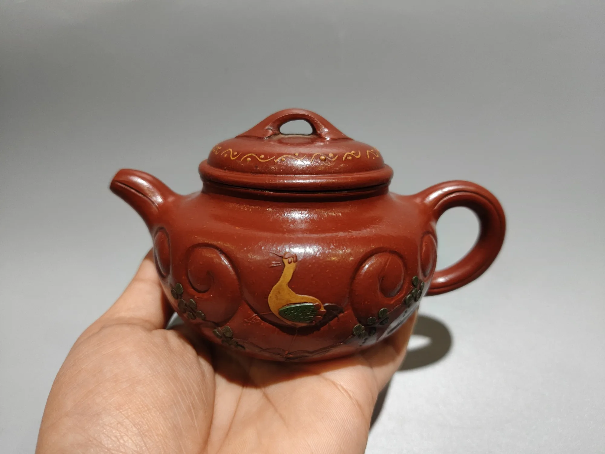 Purple Clay Pot Painted Duck Ruyi Pattern Ruyi antique teapot Two tone teapot Kettle Teapot  Pot Tea