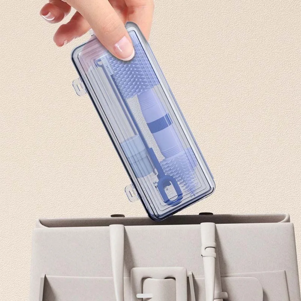 

ABS Bottle Cleaning Brush Set Anti-lost TPR Pacifier Straw Scrubber Storage Drain Rack Nylon Baby Nipple Brush Kit