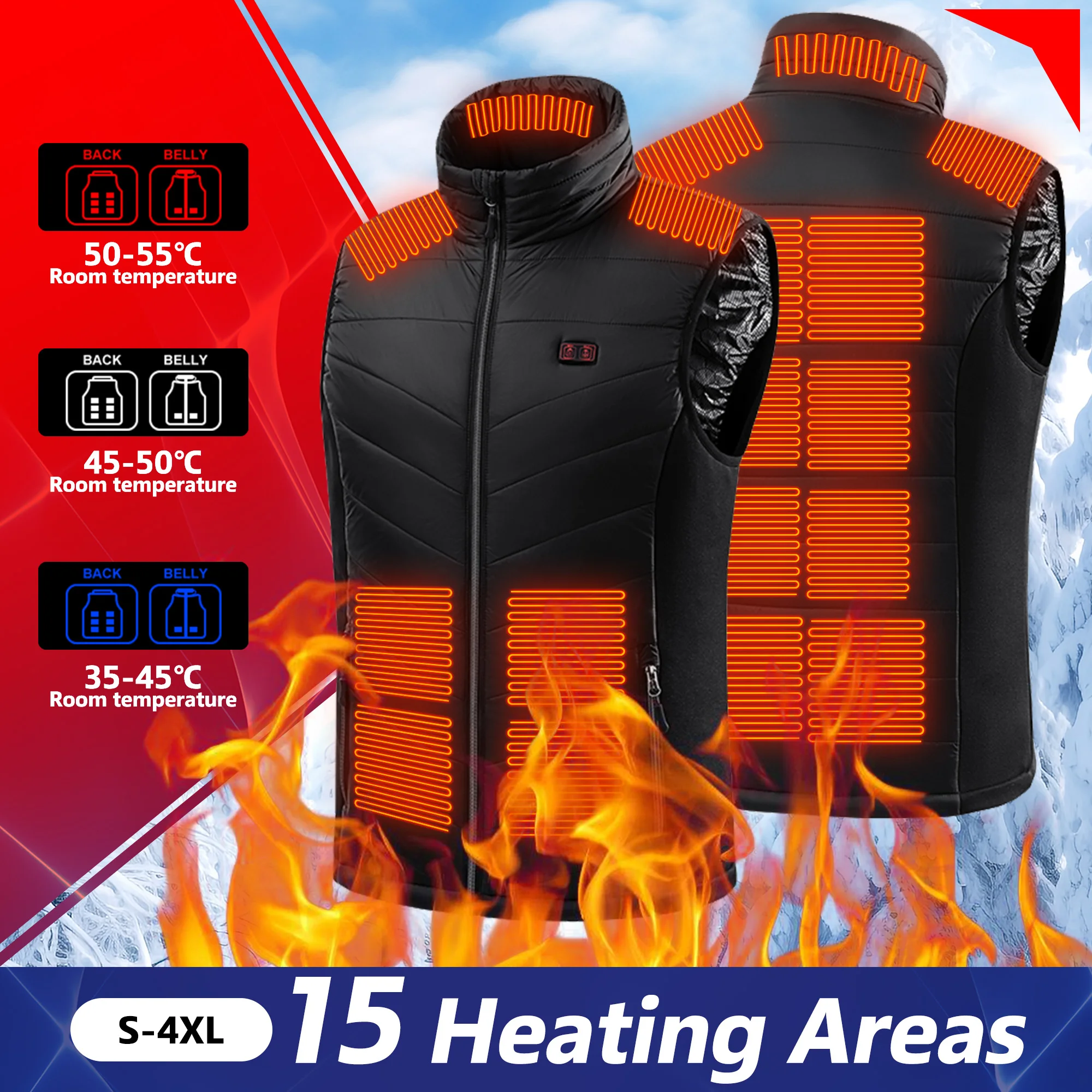 

15 Areas Heated Vest Jacket USB Men Winter Electrically Heated Thermal Waistcoat for Hunting Hiking Warm Hunting Jacket