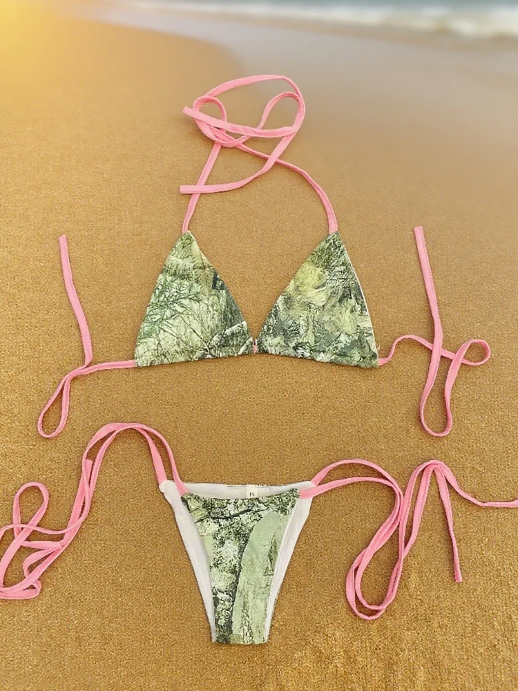 

Small height camouflage bikini set Y2K designed specifically for women, split crotch cover, slimming beach swimsuit