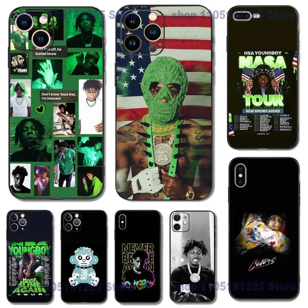 2025 YoungBoy Never Broke Again Tour جراب هاتف آيفون 17,16,15,14,13,12,11,XR,Pro,XS,Max,XR,Mini سيليكون أسود مقاوم للصدمات #1