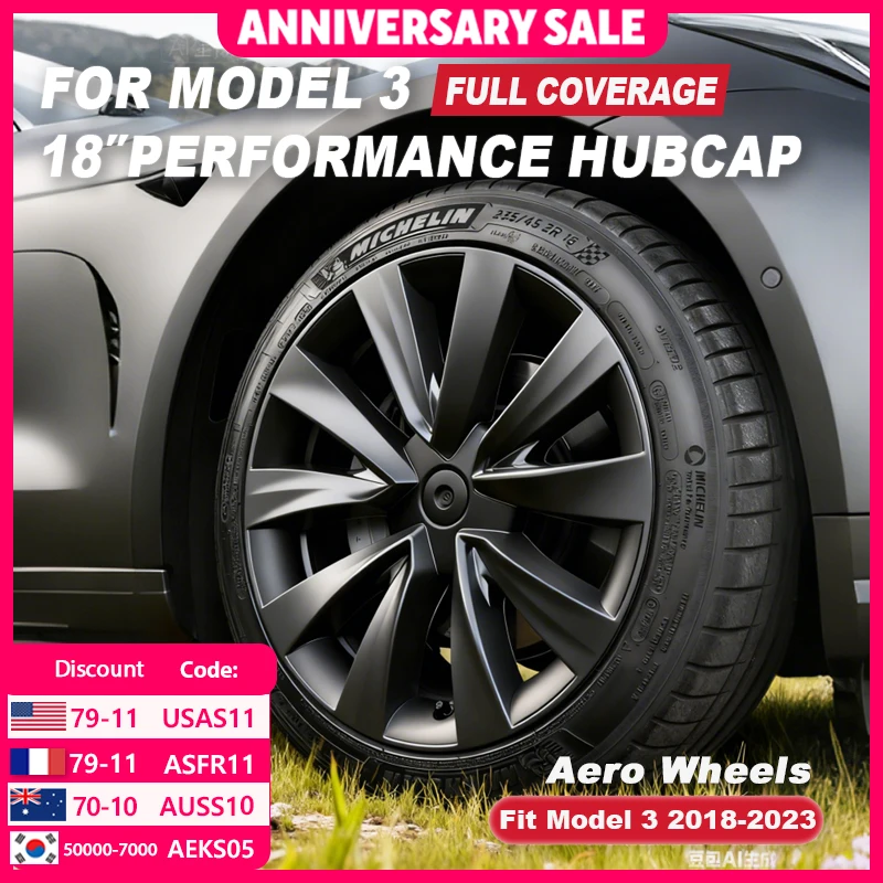 

4PCS Wheel Cover 18 Inch for Tesla Model 3 Aero HubCap Performance Replacement Wheels 2018-2023 Full Rim Car Accessories 2022