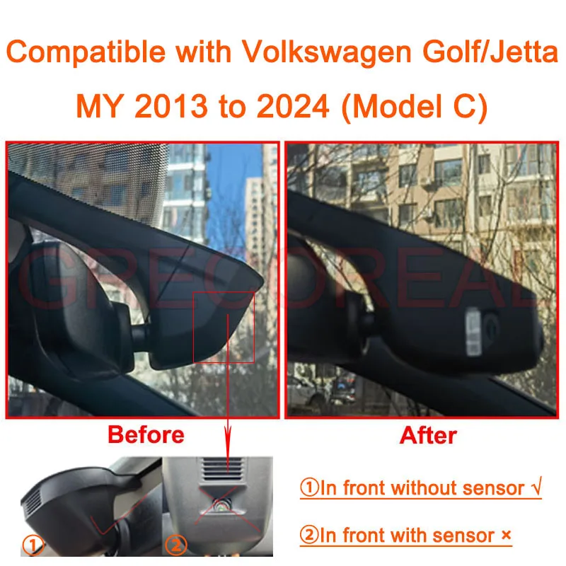 GRECOREAL 4K Dash Cam Voor en Achter 2160P WiFi Dubbele Camera Dashcam Compatibel met Volkswagen Golf 8 Mk8 Golf 7 Mk7 Jetta Vw