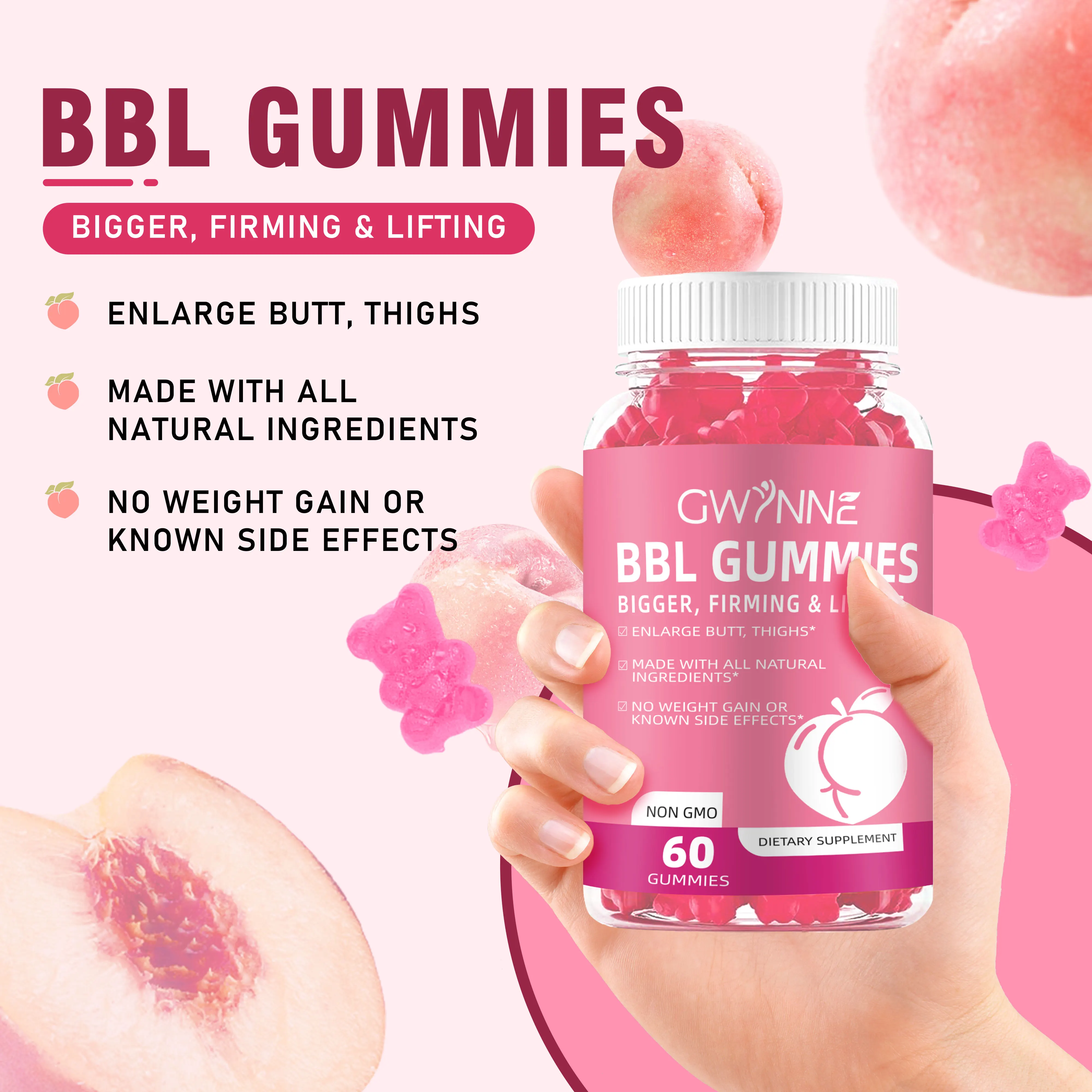 Gwynne Fenugreek Bbl Gummies Vegan Supplement - 60 شريط مطاطي طبيعي لرفع المؤخرة/الذيل |     الصلابة والتنغيم |     دعم الهرموني للنساء |     تخفيض الترهل |     مع المستخلصات النباتية |     Sg
