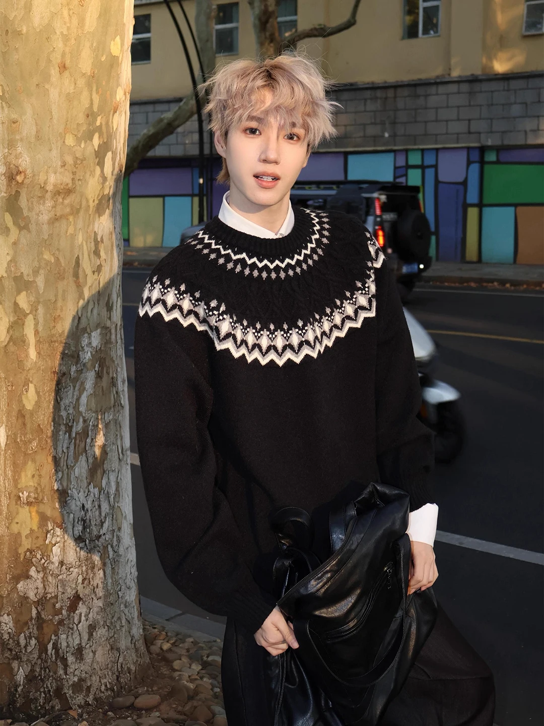 

Мужской зимний свитер-пальто Bla Fair Isle, плотный, с внутренним слоем, в стиле «ленивый люкс», приталенный крой, длинный рукав, круглый вырез