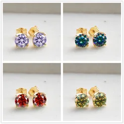 VVS D Color Moissanite Earring 925 Sterling Silver Plated 18K Gold Stud Earrings For Women Wedding with black card diamond test