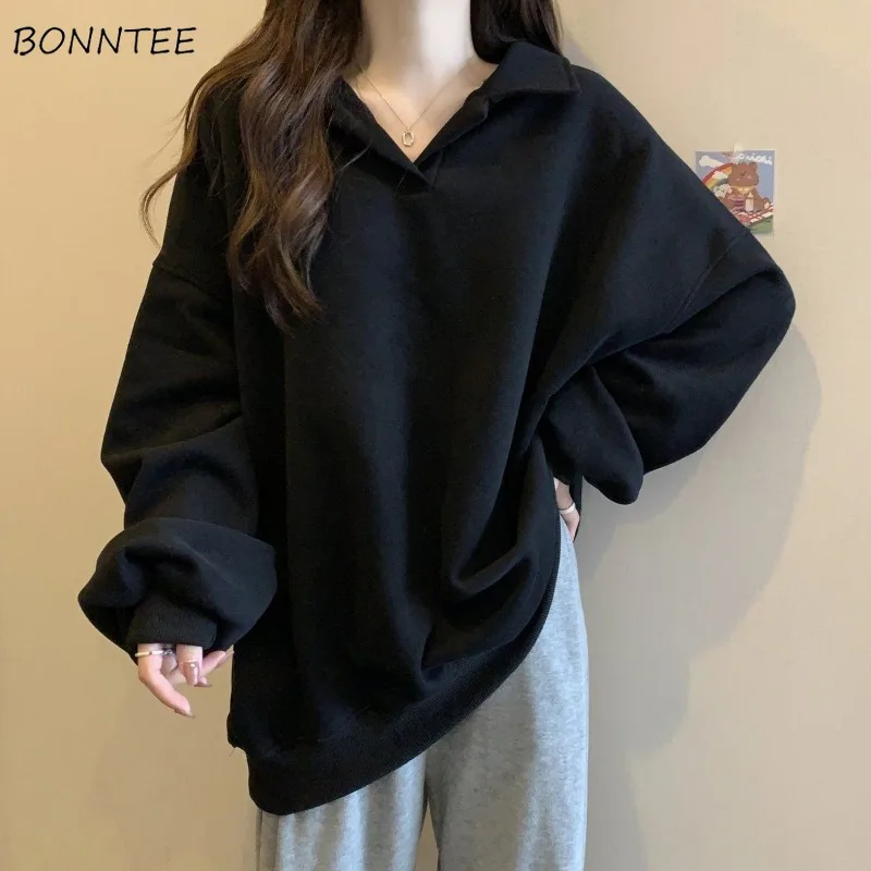 Sweatshirts Women M-4XL Loose Classic Minimalist Pure Casual Daily Korean Style Basic Streetwear Autumn Stylish Students Retro