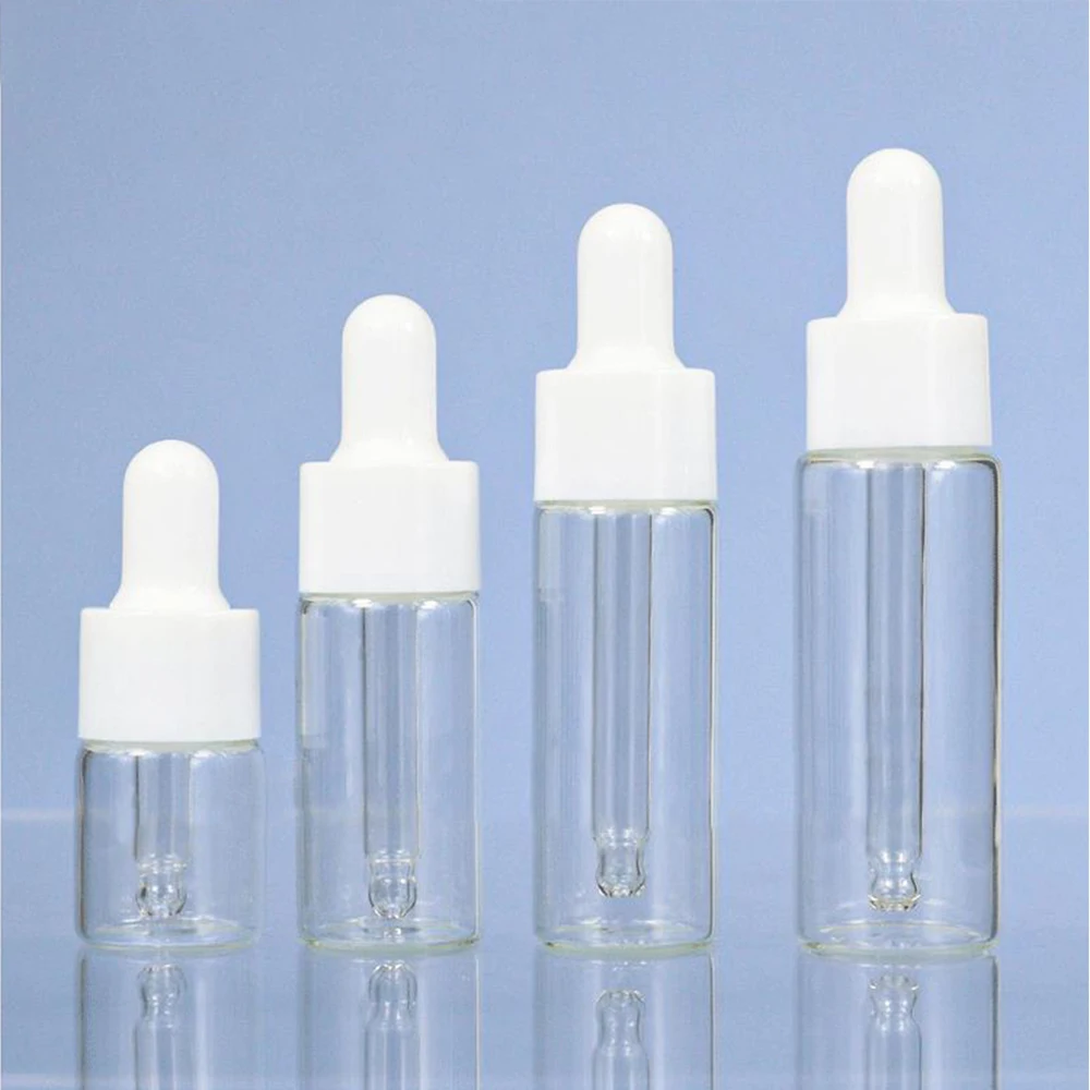 50pcs/100pcs 5ml 10ml 15ml 20ml clear Glass  Dropper Bottle Jars Vials With Pipette Smooth