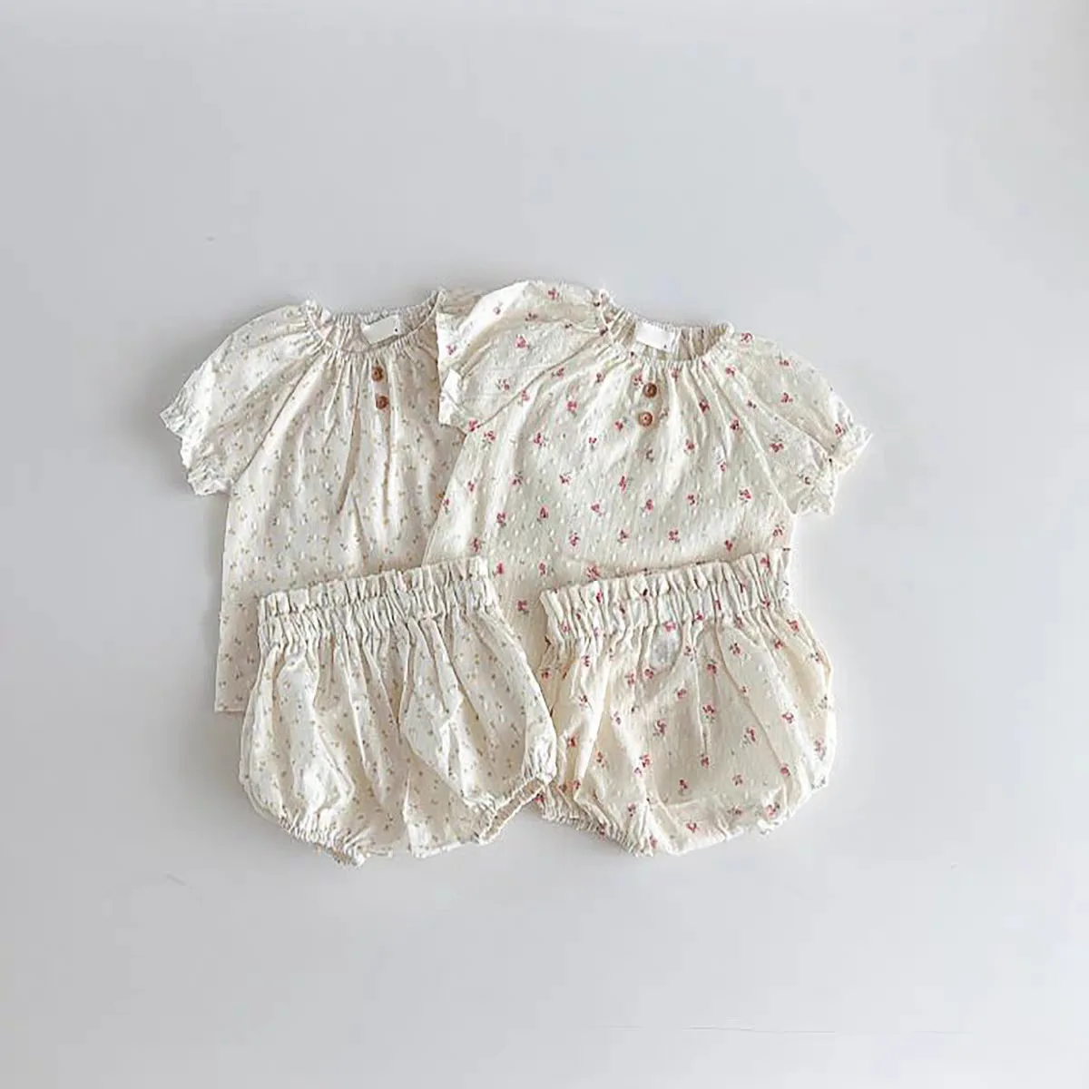 

2026 Summer New Baby Short Sleeve Clothes Set Girls Cute Sweet Floral Tops + Pp Shorts 2pcs Suit Infant Thin Cotton Outfits