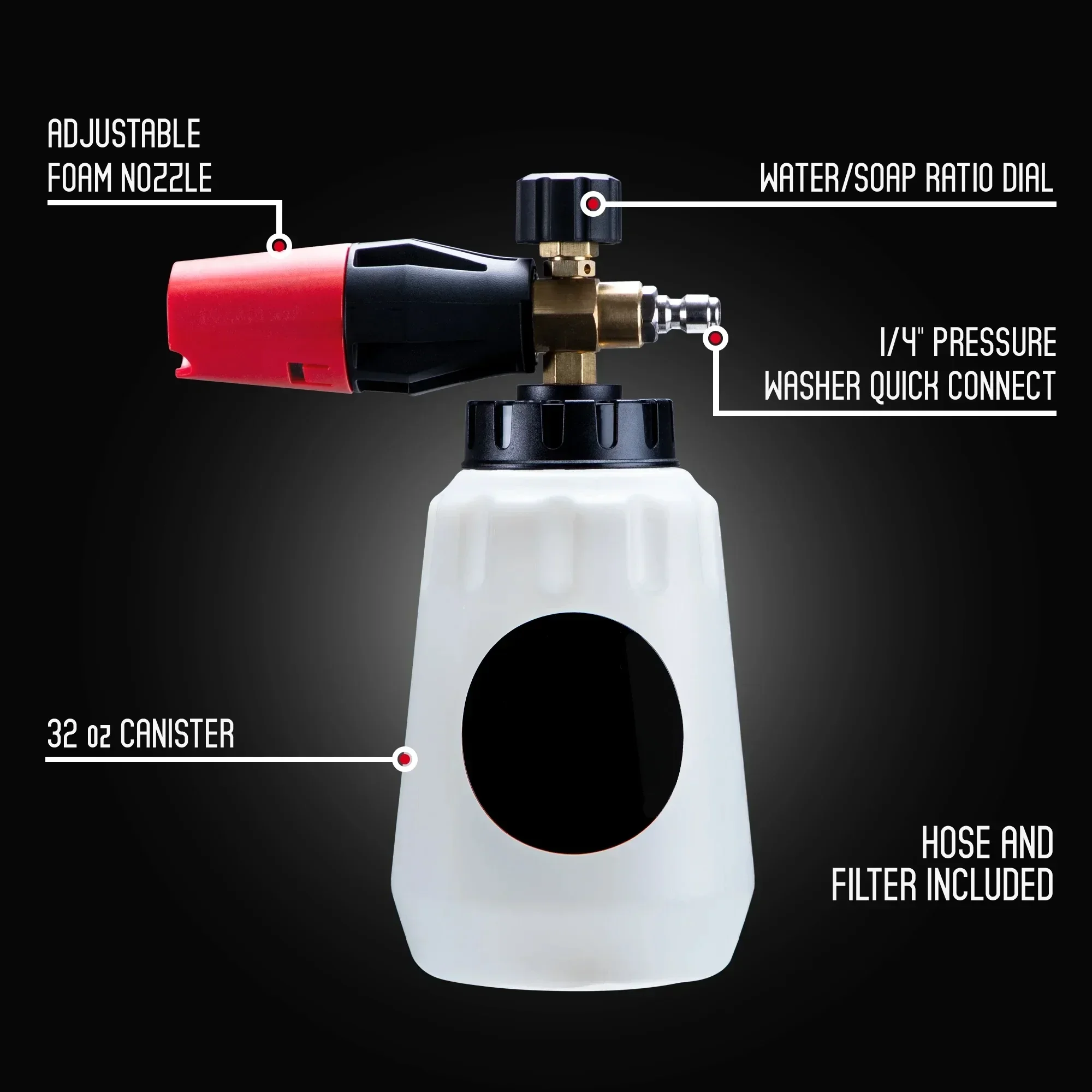 Canon à mousse F1 32 oz – Distributeur de savon pour nettoyeur haute pression robuste pour le lavage de voiture, le nettoyage de la maison et de l'allée