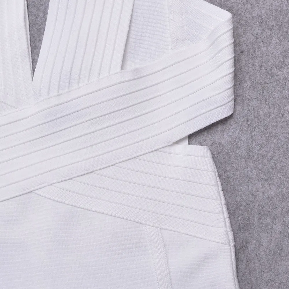 فستان HQBORY مثير يغرق على شكل حرف V أبيض مجوف بأشرطة مقصوصة فستان نسائي محبوك أسود لحفلات أعياد الميلاد