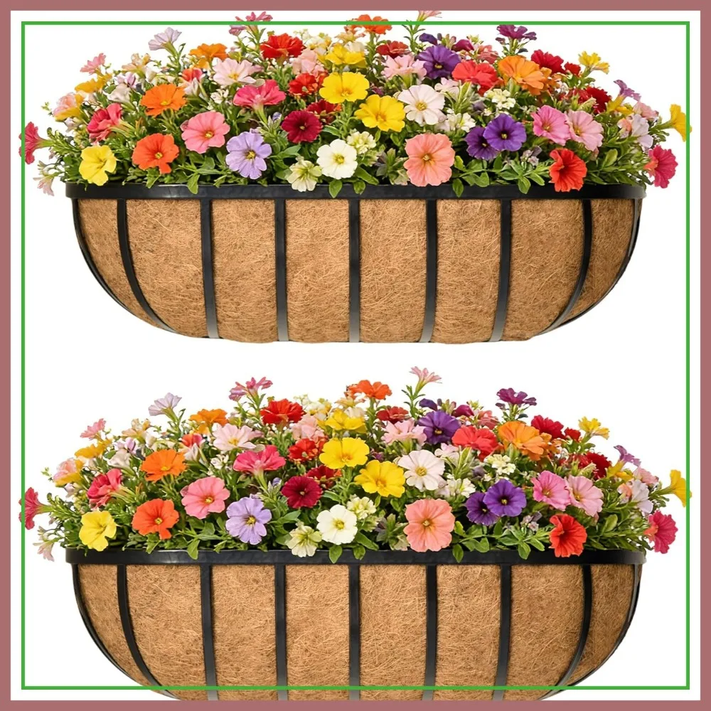 

36 Inch Metal Wall-Mounted Railing Planter with Coco Liner for Balcony Deck Fence Patio, 2 Pack