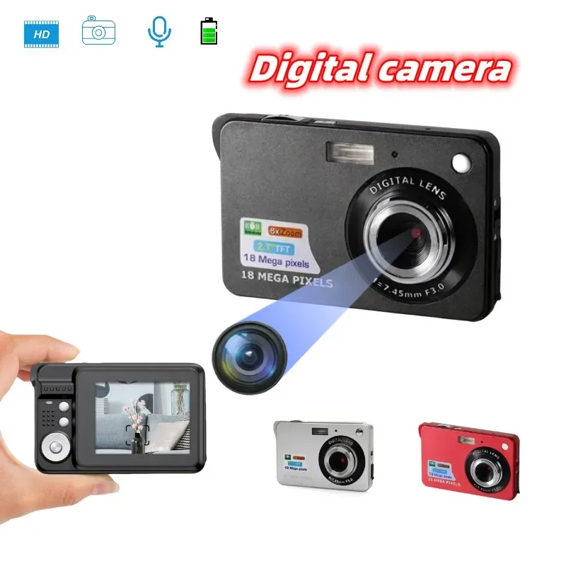 كاميرا رقمية عالية الدقة 18 ميجابكسل مضادة للاهتزاز، مسجل فيديو رياضي خارجي مع شاشة LCD مقاس 2.7 بوصة، كاميرات فيديو رقمية للتصوير الفوري