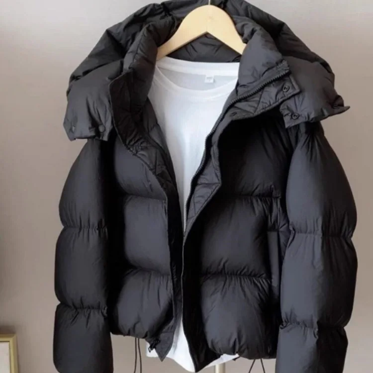 

Hooded Cotton Jacket Women 2025 New Thickened Warm Long Sleeved Outwear Winter Korean Loose Solid Color Versatile Short Coat