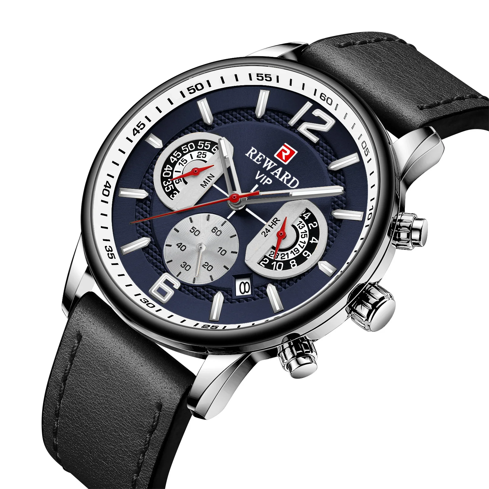 Relógio masculino high-end movimento de quartzo multi-funcional relógio esportivo à prova dwaterproof água cinto luminoso presente de aniversário