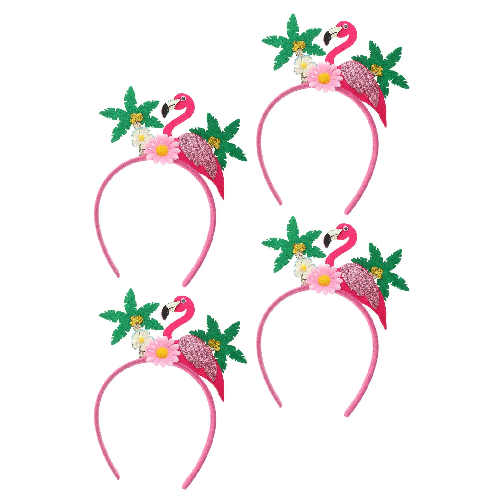 

4Pcs Fun Headbands for Women Flamingo Flower Hair Clips Tropical Party Carnival Beach Festival Accessories Set