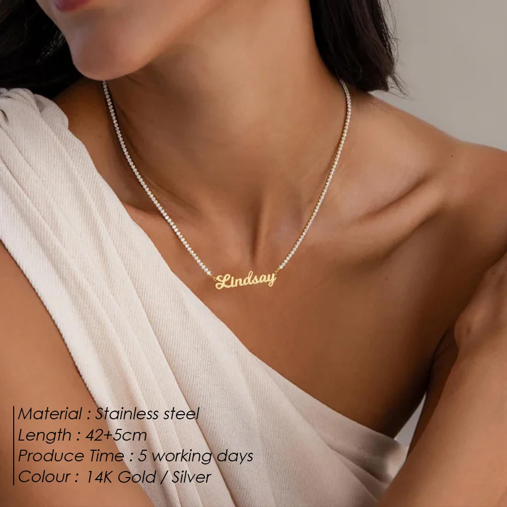 EMANCO  Women's Customized Name Necklace Fashion Zirconia Chain Necklaces Stainless Steel Jewelry Gifts Factory Outlet