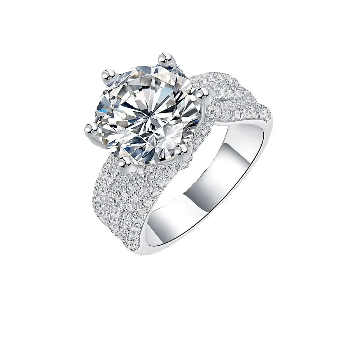 

5CT moissanite claw-set engagement ring, S925 silver plated with 18K gold, round brilliant cut gemstone - luxurious wedding jewe
