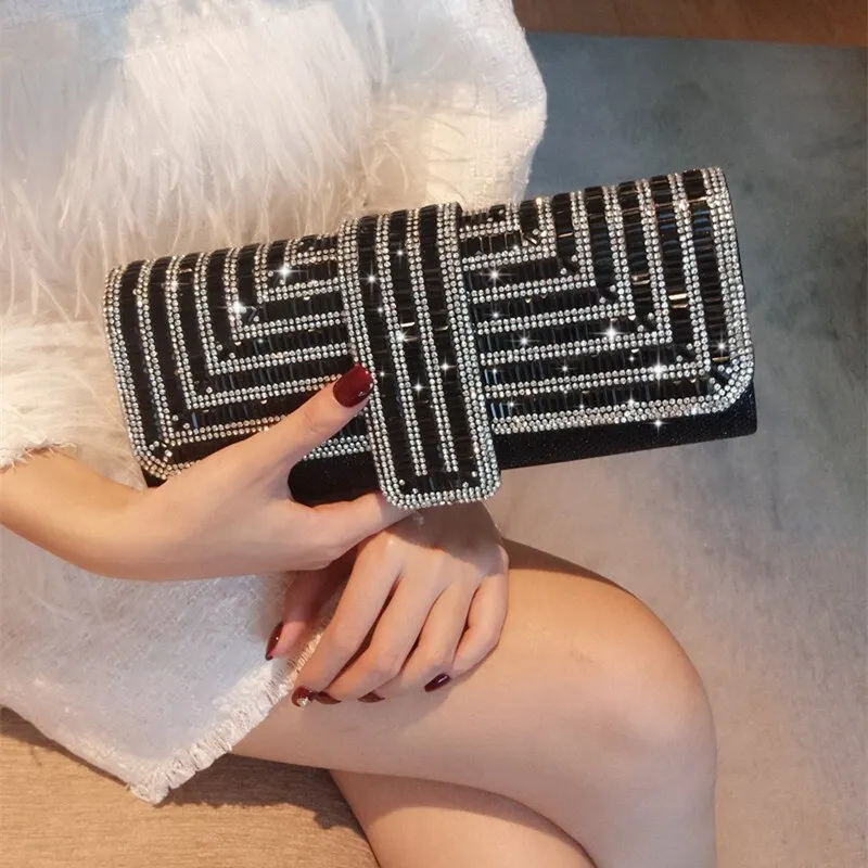 Pochette con strass da donna borse da sera Sparkling Glitter Formal Party Wedding Cocktail Prom Bags con catena