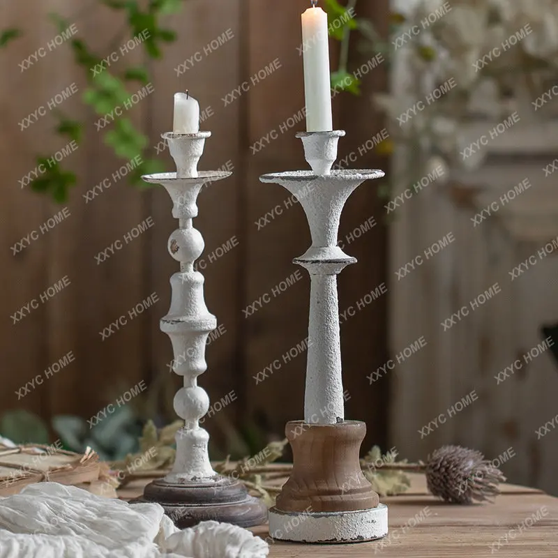 

Retro Candlestick Wrought Iron Distressed Decoration Props Living Room Table Decoration