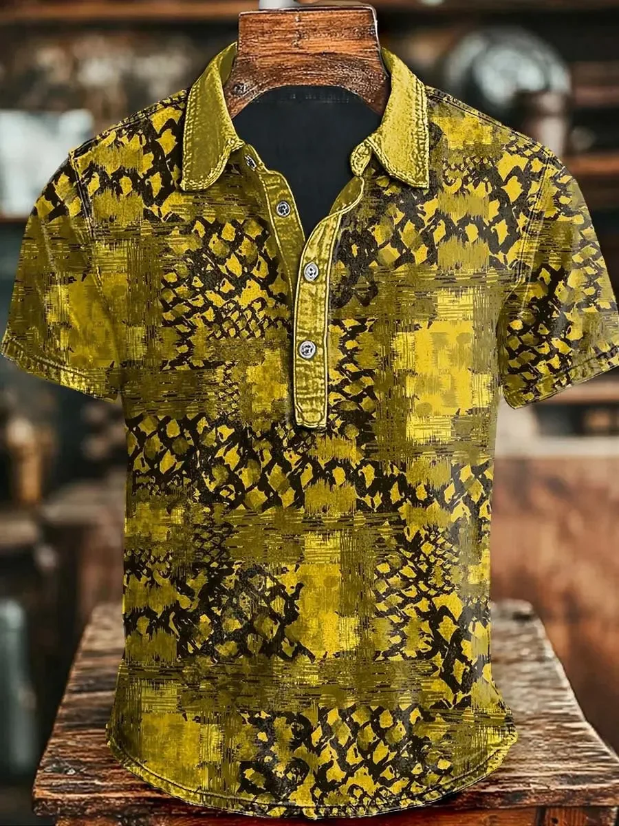 Neues Retro Vintage Batik-Streifenmuster Herren Kurzarm-Poloshirt mit Denim-Stil und lässigem Kragen – Detail 8