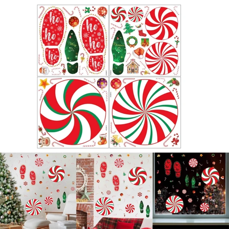 2024 New 4 Sheets Festive Christmas Theme PVC Stickers Christmas Candy Foot DIY Window Wall Phone Cover Decorations Decals