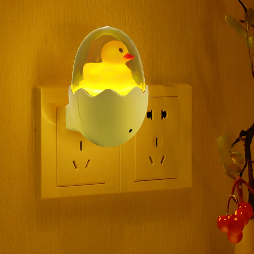 EU/US Plug LED Yellow Duck Night Light Auto ON/OFF Lighting Sensor Wall Lamp Kid Children Bedside Lamp For Bedroom Toilet Stairs