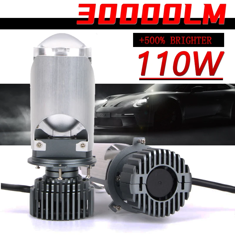 

2Pcs LED Projector H4 Lens Auto 110W Car Headlight Bulbs 6000K High Beam Low Beam 30000Lms Turbo Fan Car Light Lamp 12V