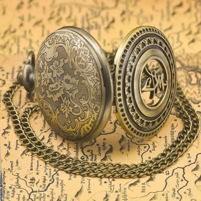 الرجعية البرونزية Steampunk عيد ميلاد شخصية الوجه الأعلى الكوارتز قلادة ساعة الجيب التذكارية لكبار السن الذكور والإناث