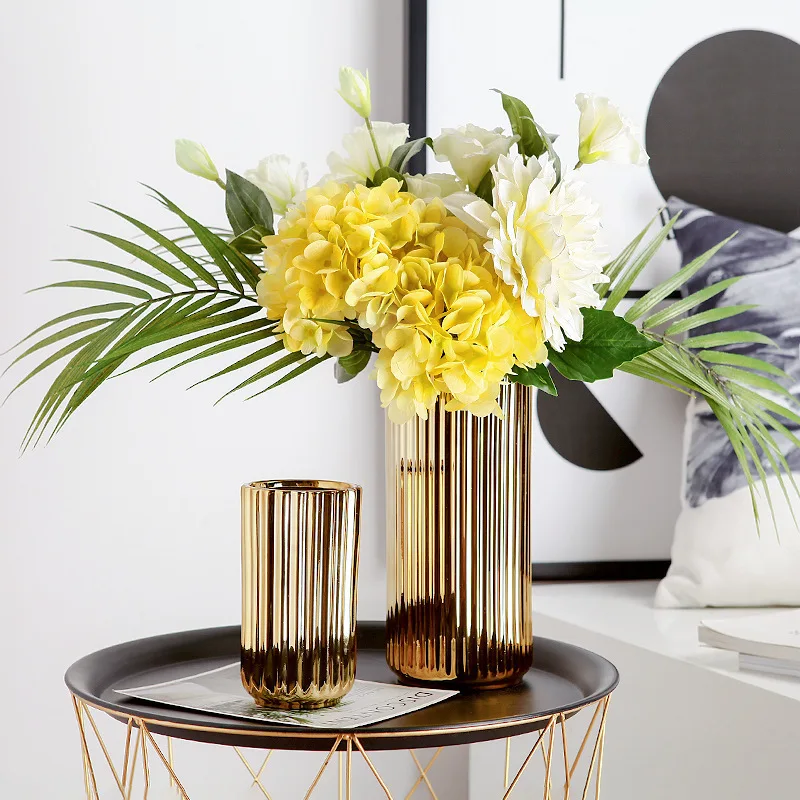 Nordic Light Luxury Ins Gold Plated Ceramic Flower Arrangement Light Luxury Vase Premium Home Living Room Decoration Ornaments