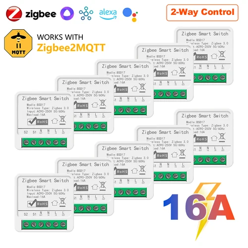 Módulo de interruptor de luz inteligente ZigBee 3,0, 16A, MiNi interruptor DIY, compatible con Control de aplicación remota bidireccional, Control para Alexa y Google Home