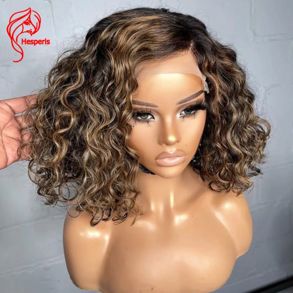 

Hesperis Curly Bob Human Hair Wigs Pre Plucked Blonde Highlight 13x6 Lace Front Human Hair Wig Glueless Bob Cut For Women