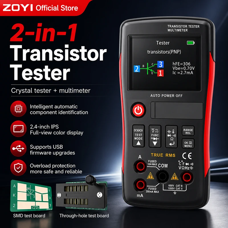 ZOYI ZT-XT1 2-in-1 LCR Digital Multimeter with Transistor Tester, Voltage Resistance Diode Continuity Test Meter