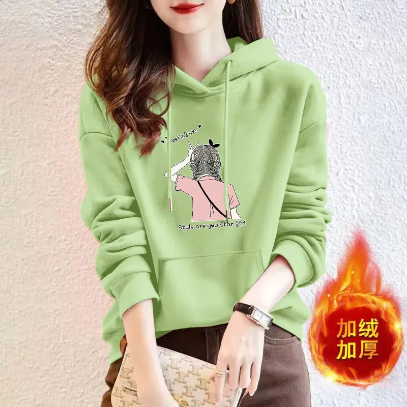 

Hooded Sweatshirt Women's New Korean Style Loose Autumn and Winter Casual All-match Velvet Bottoming Shirt Top Jacket