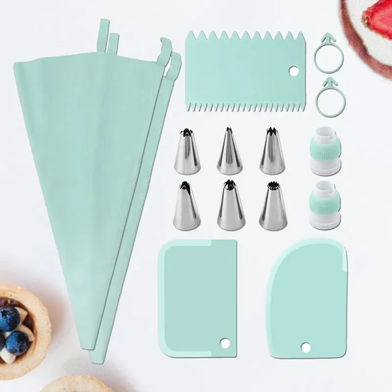 Set(15PCS) Stainless Steel Decorative Nozzle Set Plastic Scraper Flower Bag Cream Spatula Household Baking Tools