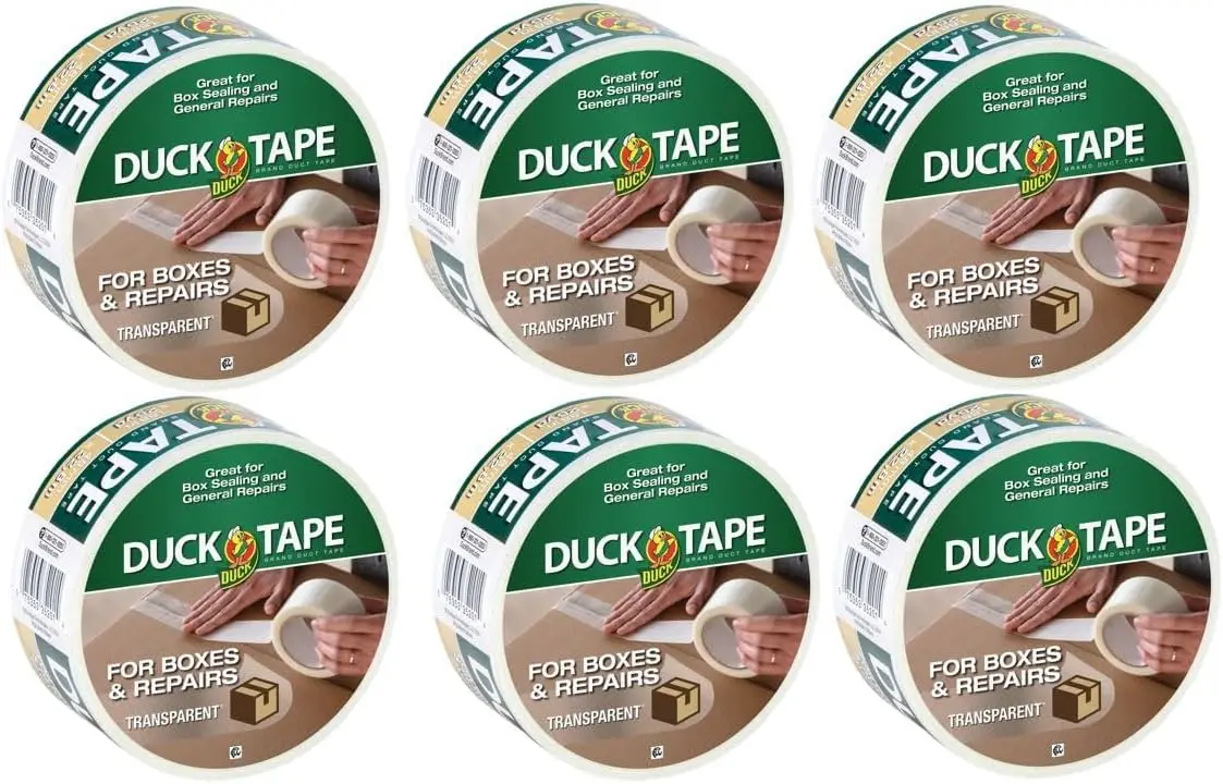

Tape Brand Duct Tape for Corrugate Boxes for Indoors and Outdoors Repairs, 6 Rolls, Transparent for Discreet Repairs, 1.