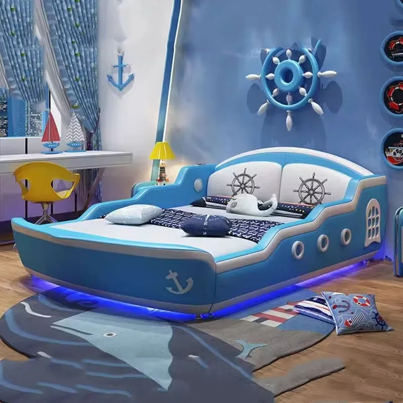 سرير قارب مزدوج حديث للأولاد جمالي للأطفال مصنوع من الخشب الفاخر سرير مزدوج كينج مزدوج مزدوج متعدد الوظائف أثاث غرفة كاما الزوجية #5