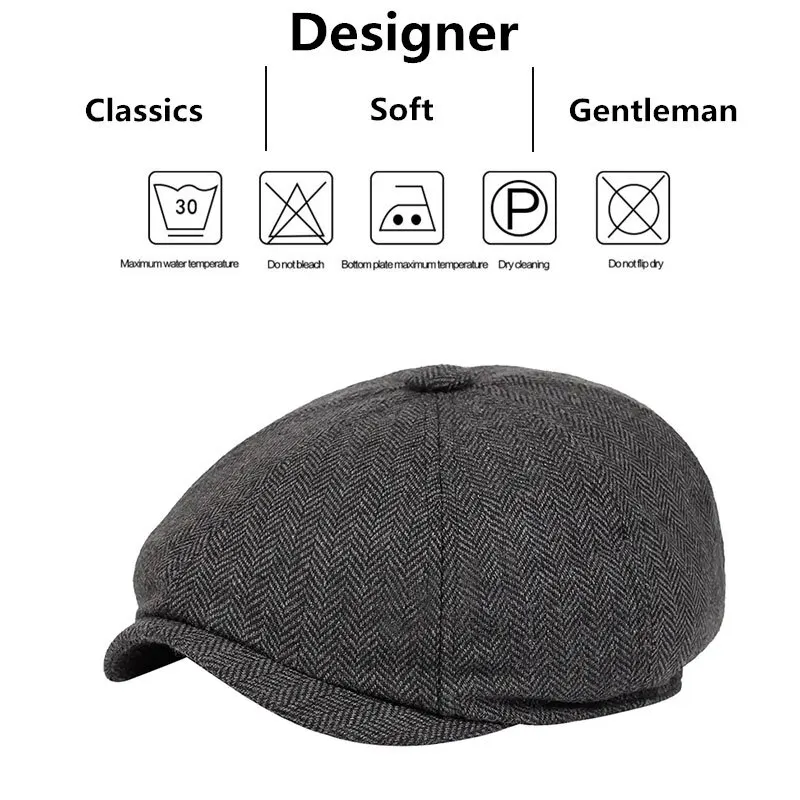 Retro Newsboy Caps Men British Painters Hats Autumn Winter Berets Herringbone Flat Cap Hip Hop Berets