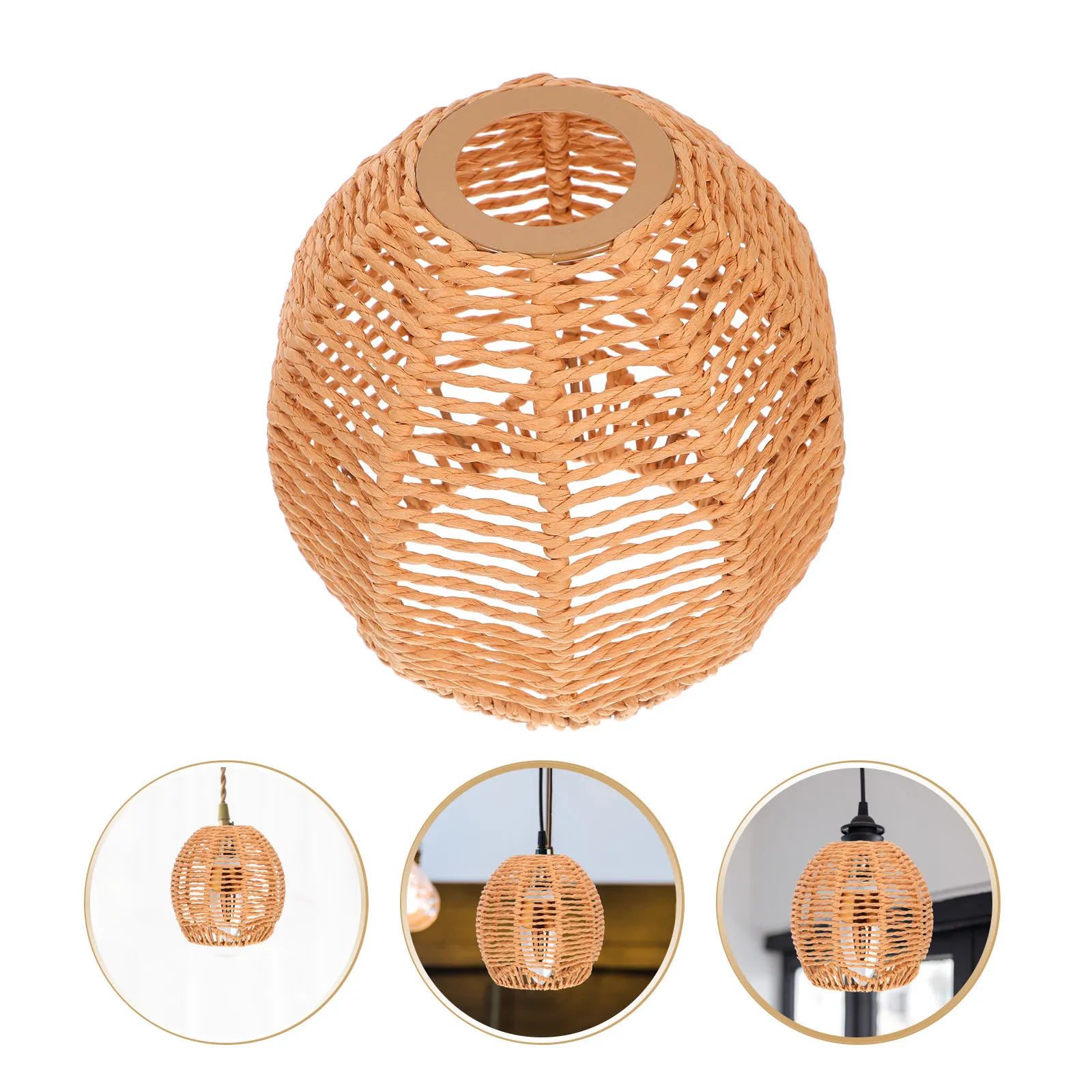 

Woven Paper Rope Lamp Shade 42Mm Diameter Hole Rustic Rattan Pendant Light Cover Ceiling Fan Bulb Guard Hanging Lamp Shade