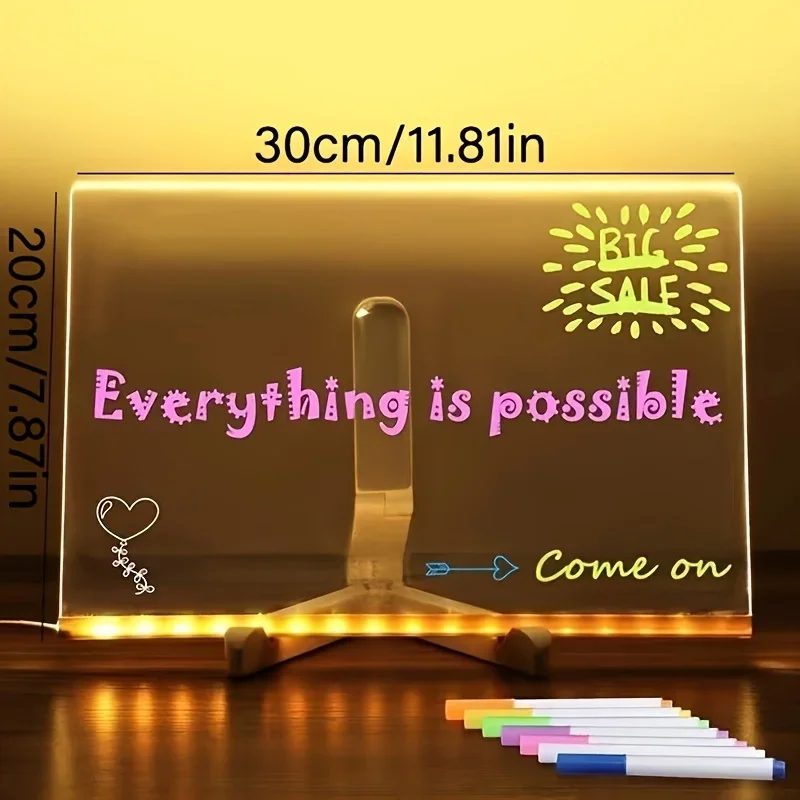 LED Note Board With Night Light Colorful 7 Pens DIY Acrylic Message Board Children‘s Drawing Board For Kids Birthday Gift